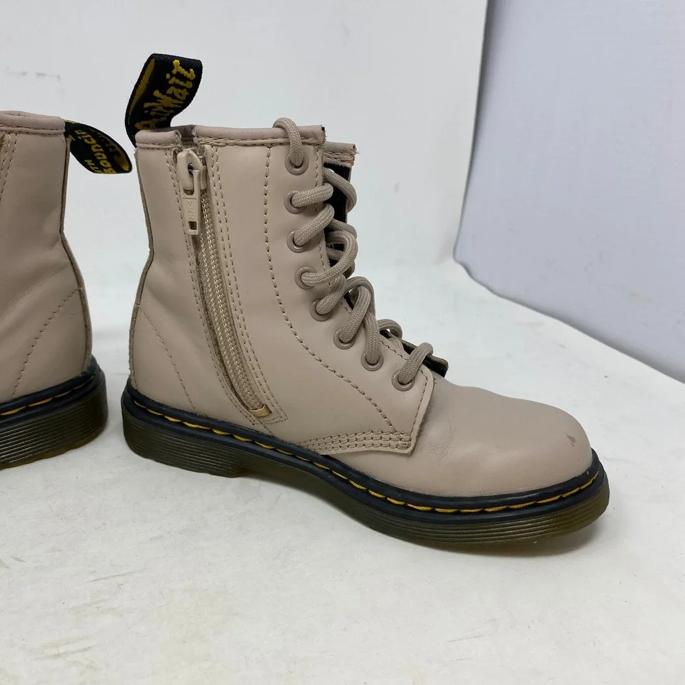 Dr Martens Delaney Kids Beige Leather Lace Up Side Zip Boots 11 US 10 UK 28 EU‎